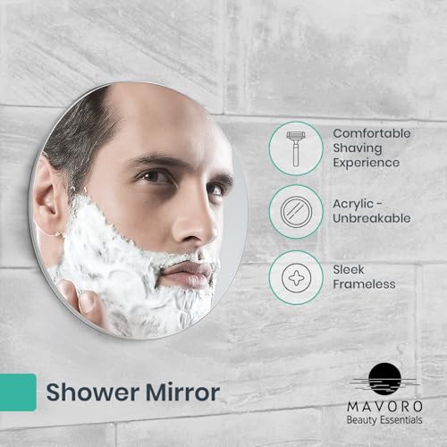 Mavoro 7-Inch Round Shower Mirror, Shatter-Resistant Acrylic Shaving Mirror