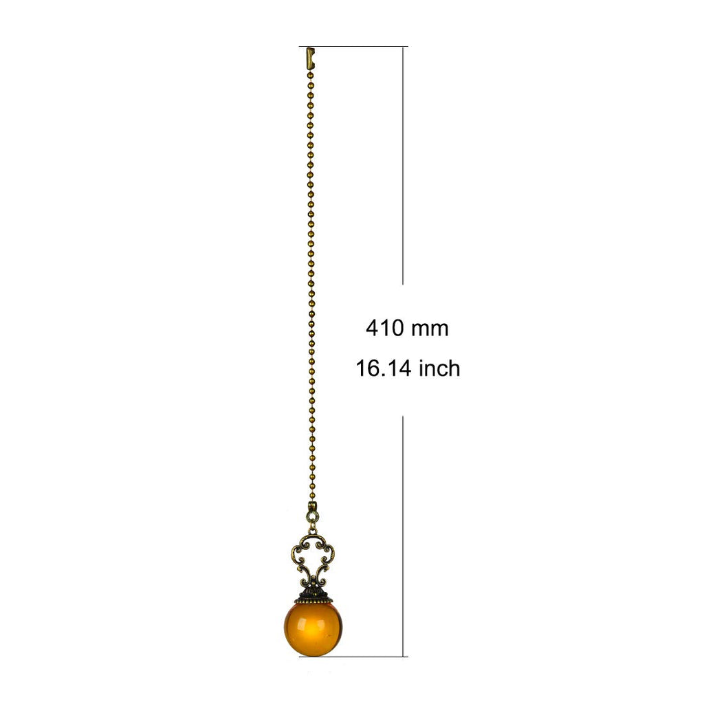 LONGSHENG - SINCE 2001 - Set of 2 Vintage-Style Amber Fan Pull Ceiling Fan Chain Pulls Crystal Ball 12inch Chains for Fan Light