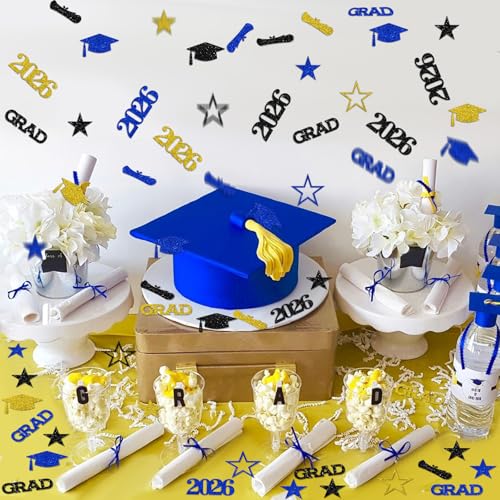 2026 Blue and Gold Graduation Confetti - 200 Pcs Glitter Decor