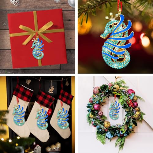 Blue Seahorse Christmas Ornament - Coastal Holiday Tree Decor Gift