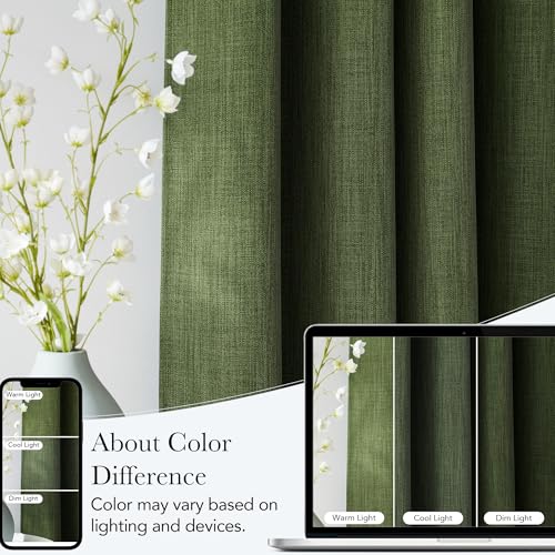 NICETOWN Faux Linen Blackout Curtains - Forest Green, 42"W x 63"L, Set of 2