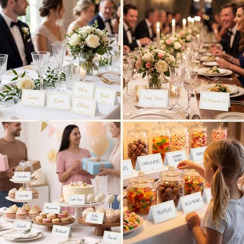 150 White Place Cards with Gold Foil Border for Table Setting