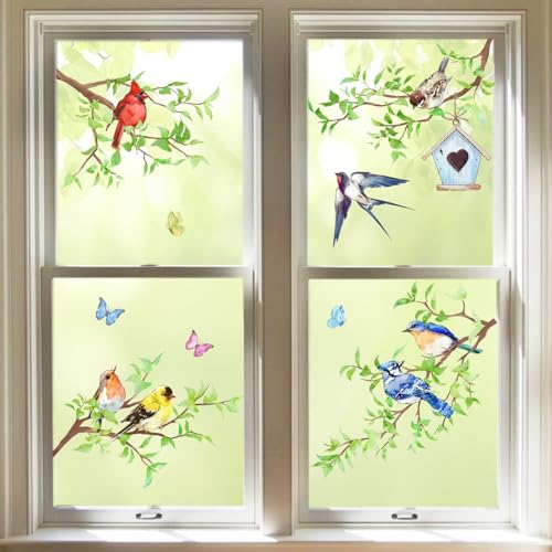 Spring Birds Window Clings - 4 Sheets with Cardinal & Blue Jay, Spring & Summer Decor