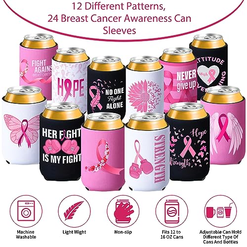 Breast Cancer Awareness Can Cooler Sleeves - 24 Pack Neoprene Drink Holders