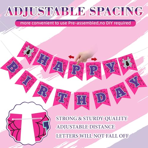 Spider Themed Happy Birthday Banner - Pre Strung Decoration