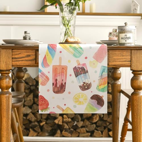 Summer Ice Cream Table Runner - 72 Inch Polyester Dining Decor