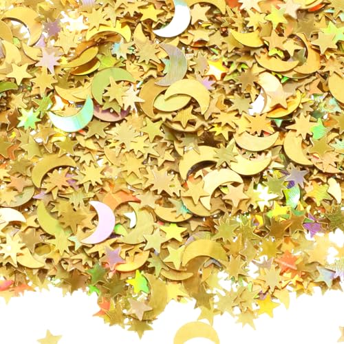 Yuomeaz 4000PCS Gold Star & Moon Confetti for Table Decorations - Star Moon Variation