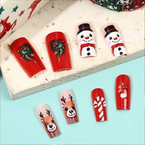 Christmas Press On Nails Medium Square Red Winter Holiday False Nails