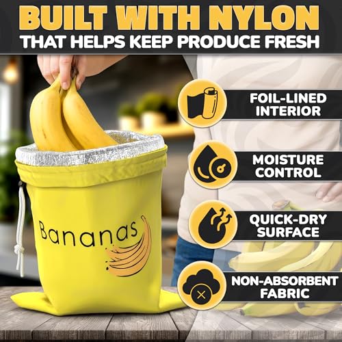 VIKROM Banana Keeper Bag, Aluminum-Lined Freshness Saver - Yellow