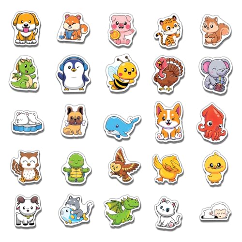 50 Pcs Cute Animal Vinyl Stickers for Water Bottles & Laptops