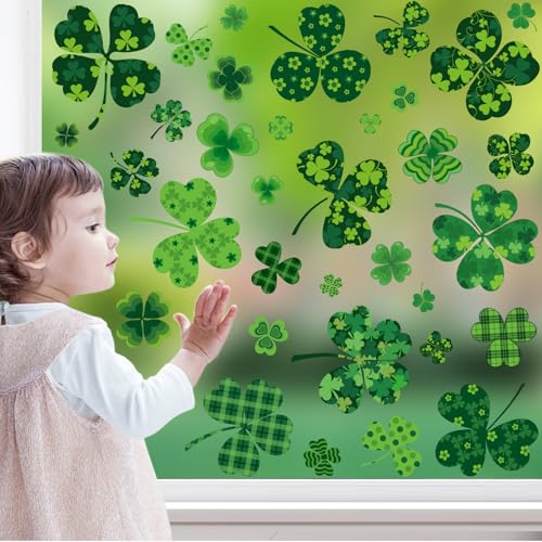 St. Patrick's Day Shamrock Window Clings - 118 Pcs Decor
