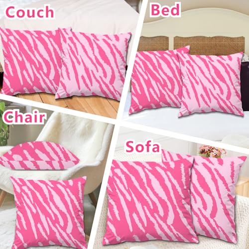 Pink Zebra Stripes Pillow Covers - Set of 2, 18x18 Inch Decorative Cases