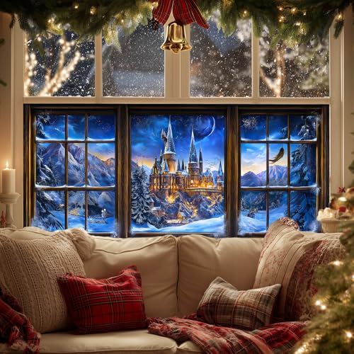HOMETITUTE Castle Snow Night Window Cling Privacy Film 39.3x17.7"
