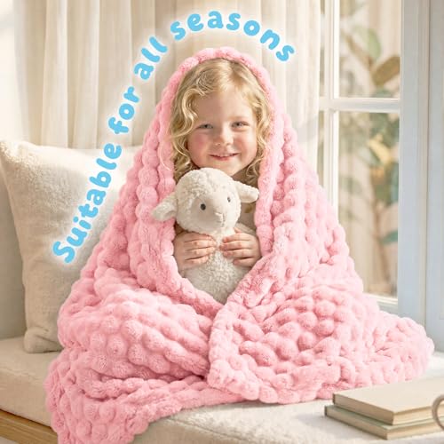 KIVEE Pink Fleece Baby Blanket - Soft 30" x 40" Fuzzy Throw for Crib