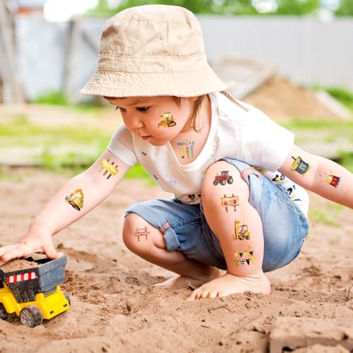 Fancy Land Construction Temporary Tattoos for Kids Party Favors 140 Pcs