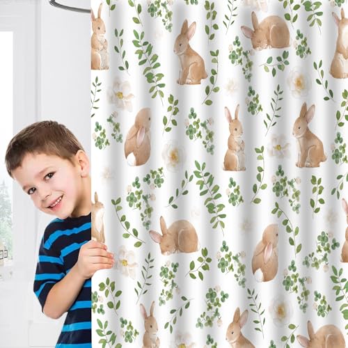 Pink Easter Shower Curtain Set - Watercolor Rabbit Design 72x72