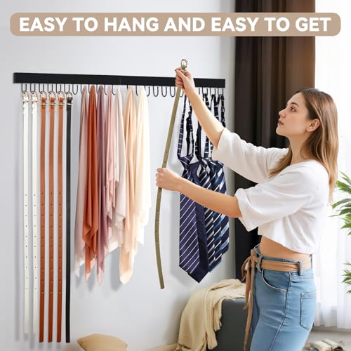 HOMEBROS Wall Mount Belt Hanger - Wooden Closet Belt Organizer, Black (2 Pcs)