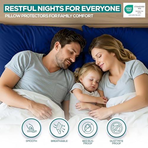 King Size Pillow Protectors with Zipper - Set of 2, Waterproof & Dust Mite Proof
