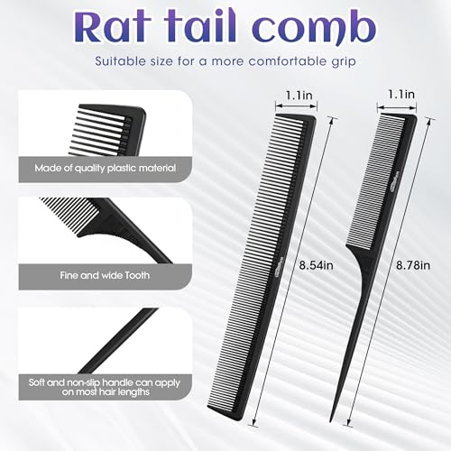 Carbon Fiber Teasing Comb Set Fine Tooth Hair Barber Combs 2Pcs