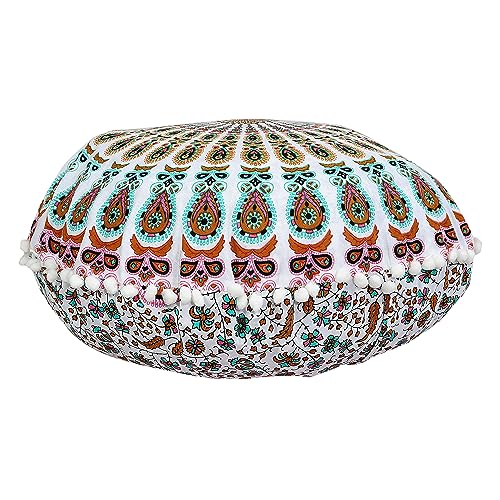 22" Round Mandala Ottoman Cover - Pink-Mustard-Green Floor Cushion