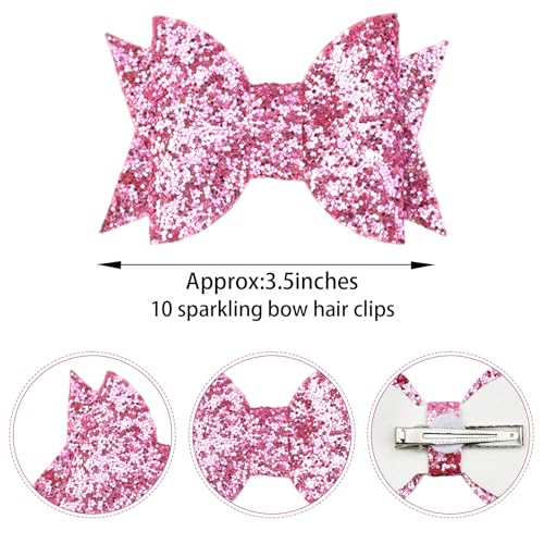 10pcs 5-Inch Glitter Sequins Hair Bows with Alligator Clips for Girls