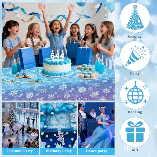 Winter Snowflake Plastic Tablecloth Set for Holiday Parties - Blue & Purple, 3 Pack