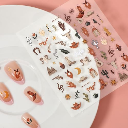 Retro Cowboy Nail Art Stickers 5D Embossed Western Decals