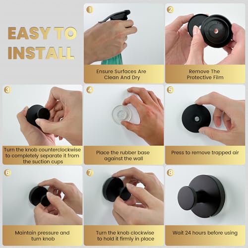SUNBAK Heavy Duty Suction Cup Hooks - Waterproof Stainless Steel, 4 Pack