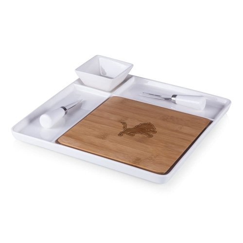 PICNIC TIME Detroit Lions Peninsula Platter, Bamboo & White Ceramic