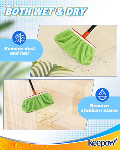 KEEPOW 2-Pack Coral Fleece Microfiber Broom Covers for Baseboards & Floors