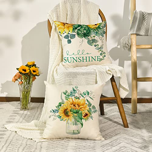 AVOIN Watercolor Sunflower Throw Pillow Covers, 18x18 Inch, Set of 4