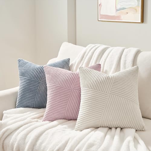 Topfinel Cream Corduroy Throw Pillow Covers Set of 2, 18x18 Inch