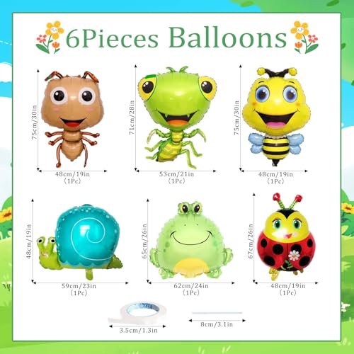 6-Piece Insect and Animal Foil Balloon Set for Garden Themed Parties