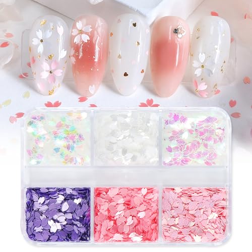 MOLILON 3D Holographic Cherry Blossom Nail Glitter Sequins Set with Tools