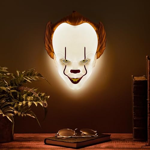 Paladone Pennywise Mask Light - Officially Licensed IT Mood Light, Wall Mountable or Free Standing Scary Halloween Decoration, Gift for Horror Movie Fans, USB Cable Included - 18cm