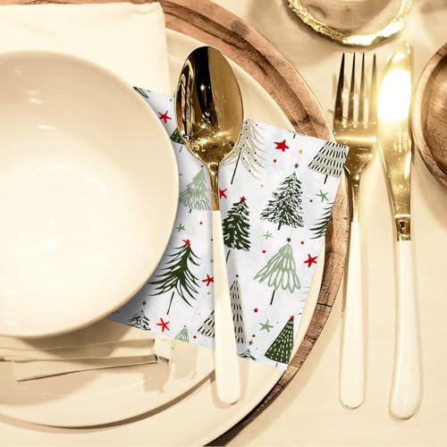 Christmas Tree Green Paper Napkins 6.5 Inch Pack of 50 - Disposable Holiday Decorations