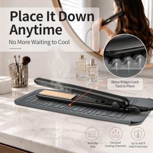 EIOKIT Silicone Heat Resistant Mat for Hair Iron, 11x5 Inch Grey