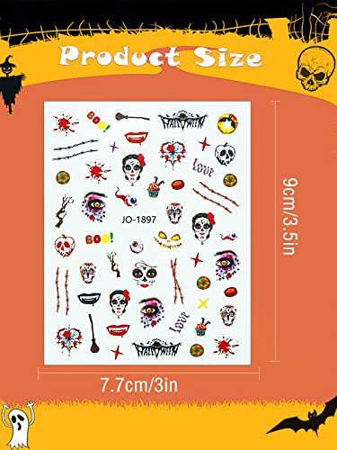 Wsimily 12 Sheets Halloween Nail Stickers 3D Self-Adhesive Art Decals