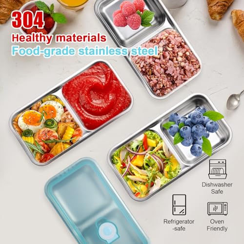 12oz Stainless Steel Snack Containers - Leak-Proof Dual-Compartment, Airtight, Reusable, Dishwasher Safe, Silver