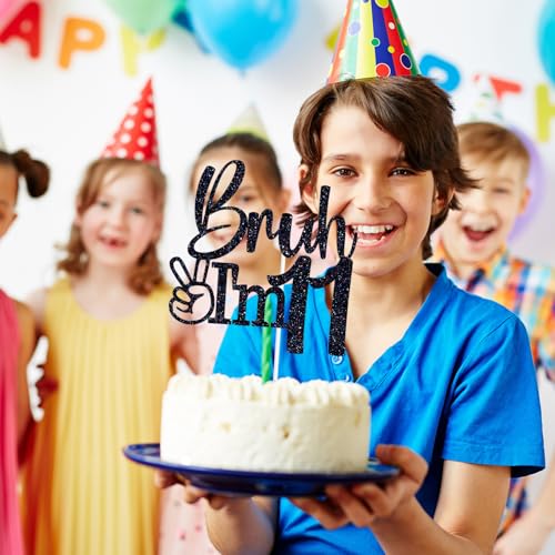 Black Glitter 'Bruh I'm 11' Cake Topper for Birthday Parties
