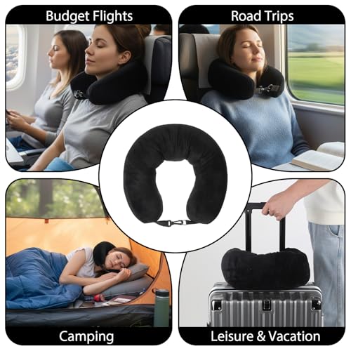 Adjustable Stuffable Neck Pillow for Travel - Black, Storage Solution