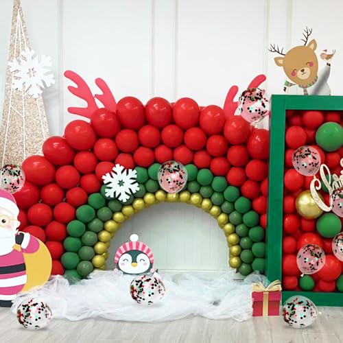 Red and Green Confetti Balloons Set - 50 Pcs 12 Inch Christmas Latex Balloons