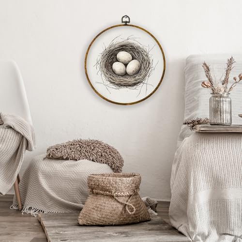 Easter Eggs Round Framed Wall Art Neutral Farmhouse Canvas 10x10 Inch