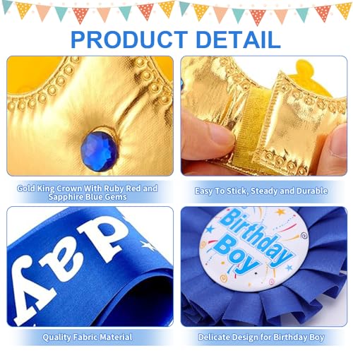 Birthday Boy Sash and King Crown Hat Party Set