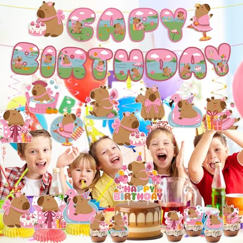 Pink Capybara Birthday Decorations Set - 35PCS for Girls