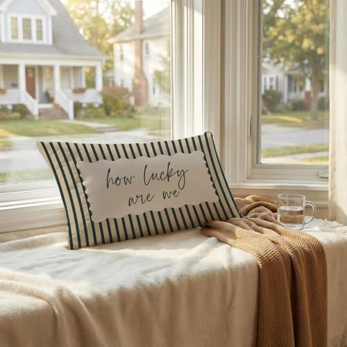 FOPENEM Lucky Inspirational Pillow Cover 12x20 White Farmhouse Decor