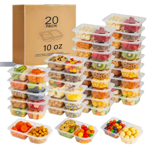 Pawbena 20-Pack Reusable Snack Containers with Lids, Double Compartment
