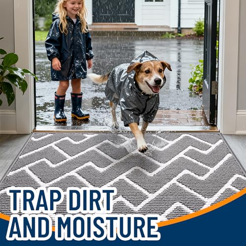 OLANLY Indoor Door Mat - Non-Slip, Dirt Resistant, 32x20, Grey