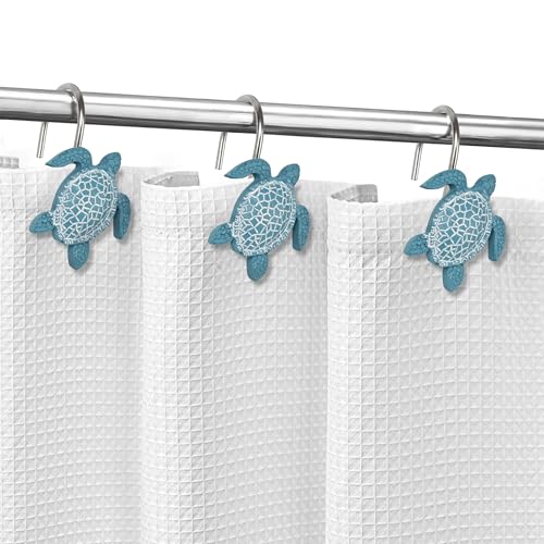 Sunlit Ocean Teal Sea Turtle Shower Curtain Hooks 12 Pack - Nautical Bathroom Decor