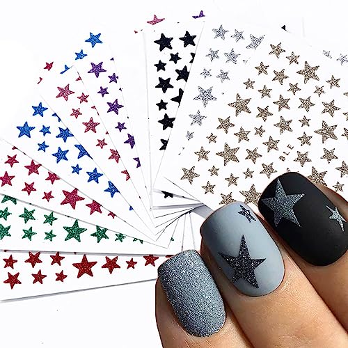 SONGJIE 10 Sheets 3D Star Glitter Nail Stickers Self-Adhesive Decals
